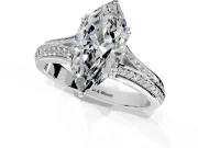 Solitaire Engagement Ring Setting for Marquise Center with Pave Rail Split Shank and Prong Head in Sterling Silver
