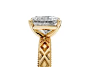 Solitaire Engagement Ring Setting for Radiant Cut Center with Milgrain X Pattern Band and Prong Head in Yellow Gold