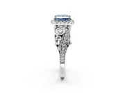 Bypass Halo Engagement Ring Setting for Fancy Blue Princess Cut Center with Bezel Accents, Milgrain and Prong Head in Platinum