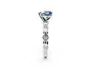 Solitaire Engagement Ring Setting for Fancy Blue Heart-Shaped Center with Beaded Bezel Station Band and Prong Head in Sterling Silver