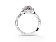 Halo Engagement Ring Setting for Fancy Pink Oval Center with Leaf Motif Split Shank and Prong Head in Sterling Silver