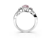 3 Stone Engagement Ring Setting for Fancy Pink Pear-Shaped Center with Pave Split Shank and Prong Head in Platinum