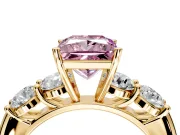 5 Stone Engagement Ring Setting for Fancy Pink Princess Cut Center with Graduated Accents and Prong Head in Yellow Gold