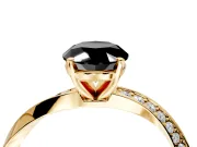 Side Accent Engagement Ring Setting for Fancy Black Oval Center with Accent Shoulders and Prong Head in Yellow Gold