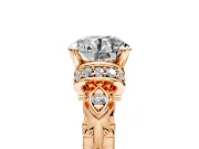 Solitaire Engagement Ring Setting for Round Cut Center with Filigree Band and Prong Head in Rose Gold