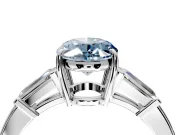 3 Stone Engagement Ring Setting for Fancy Blue Oval Center with Baguette Accents and Prong Head in Platinum
