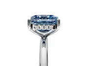 Hidden Halo Engagement Ring Setting for Fancy Blue Asscher Cut Center with Thin Round-Wire Band and Prong Head in White Gold