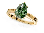 Solitaire Engagement Ring Setting for Fancy Green Pear-Shaped Center with Engraved Milgrain Band and Prong Head in Yellow Gold