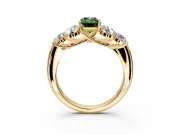Cluster Engagement Ring Setting for Fancy Green Emerald Cut Center with Round Cut Accent Frame and Prong Head in Yellow Gold