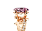 Solitaire Engagement Ring Setting for Fancy Pink Oval Center with Pave and Plain Crossover Band and Prong Head in Rose Gold