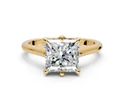 Solitaire Engagement Ring Setting for Princess Cut Center with Cathedral Band and Prong Head in Yellow Gold