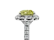 Halo Engagement Ring Setting for Fancy Yellow Cushion Cut Center with Raised Halo, Pave Band and Prong Head in Sterling Silver
