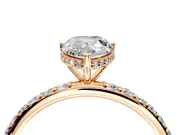 Hidden Halo Engagement Ring Setting for Pear-Shaped Center with Pave Band and Prong Head in Rose Gold