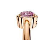 Halo Engagement Ring Setting for Fancy Pink Cushion Cut Center with Tapered Plain Band and Prong Head in Rose Gold