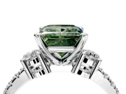 3 Stone Engagement Ring Setting for Fancy Green Princess Cut Center with Round Cut Side Accents and Prong Head in Sterling Silver
