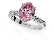 Solitaire Engagement Ring Setting for Fancy Pink Oval Center with Milgrain X Pattern Band and Prong Head in Sterling Silver
