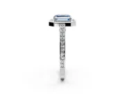 Halo Engagement Ring Setting for Fancy Blue Asscher Cut Center with Framed Halo, Pave Band and Prong Head in White Gold