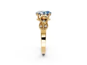 Leaf Engagement Ring Setting for Fancy Blue Oval Center with Milgrain Accent Band and Prong Head in Yellow Gold