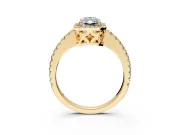 Accent Halo Engagement Ring Setting for Radiant Cut Center with Full-Length Pave Band and Prong Head in Yellow Gold