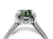 Solitaire Engagement Ring Setting for Fancy Green Round Cut Center with Accented Split Shank and Prong Head in Platinum
