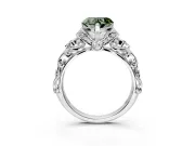 Solitaire Engagement Ring Setting for Fancy Green Heart-Shaped Center with Filigree Band and Prong Head in White Gold