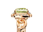 Halo Engagement Ring Setting for Fancy Yellow Princess Cut Center with Open Scroll Shoulders and Prong Head in Rose Gold