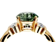 Solitaire Engagement Ring Setting for Fancy Green Round Cut Center with Grooved Bar Accent Band and Prong Head in Yellow Gold
