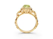Halo Engagement Ring Setting for Fancy Yellow Cushion Cut Center with Open Scroll Shoulders and Prong Head in Yellow Gold