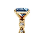 Solitaire Engagement Ring Setting for Fancy Blue Radiant Cut Center with Milgrain Bezel Accents and Prong Head in Yellow Gold