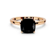 Hidden Halo Engagement Ring Setting for Fancy Black Cushion Cut Center with Plain Band and Tall Prong Head in Rose Gold