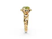 Halo Engagement Ring Setting for Fancy Yellow Round Cut Center with Open Scroll Shoulders and Prong Head in Yellow Gold
