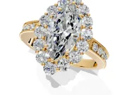 Halo Engagement Ring Setting for Marquise Center with Milgrain Channel Band and Prong Head in Yellow Gold