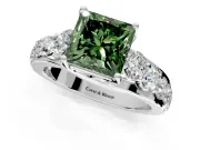 Solitaire Engagement Ring Setting for Fancy Green Princess Cut Center with Graduated Shared Prongs and Prong Head in Sterling Silver