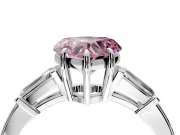 3 Stone Engagement Ring Setting for Fancy Pink Heart-Shaped Center with Baguette Accents and Prong Head in White Gold