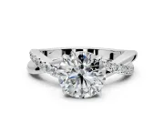 Crossover Engagement Ring Setting for Round Cut Center with Pave and Plain Strands and Prong Head in Sterling Silver