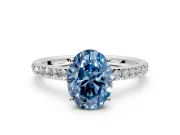Solitaire Engagement Ring Setting for Fancy Blue Oval Center with Fine Pave Band and Prong Head in Sterling Silver
