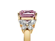 Solitaire Engagement Ring Setting for Fancy Pink Asscher Cut Center with Marquise Flower Shoulders and Prong Head in Yellow Gold