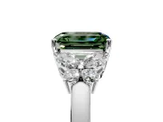 Solitaire Engagement Ring Setting for Fancy Green Emerald Cut Center with Marquise Flower Shoulders and Prong Head in Platinum