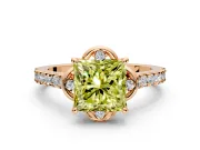 Floral Engagement Ring Setting for Fancy Yellow Princess Cut Center with Pave Band and Floral Prong Head in Rose Gold