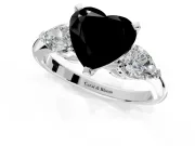 3 Stone Engagement Ring Setting for Fancy Black Heart-Shaped Center with Large Pear-Shaped Accents and Prong Head in Platinum
