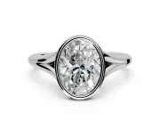Solitaire Engagement Ring Setting for Oval Center with V Split Shank and Bezel Head in Platinum