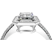 Milgrain Halo Engagement Ring Setting for Emerald Cut Center with Three-Sided Pave Band and Prong Head in Sterling Silver