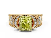 Pave Engagement Ring Setting for Fancy Yellow Radiant Cut Center with Curved Accent Rows, Openwork and Prong Head in Yellow Gold
