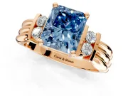 Solitaire Engagement Ring Setting for Fancy Blue Radiant Cut Center with Grooved Bar Accent Band and Prong Head in Rose Gold