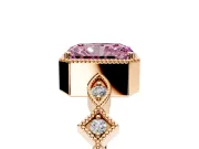 Milgrain Bezel Engagement Ring Setting for Fancy Pink Radiant Cut Center with Marquise Stations and Bezel Head in Rose Gold