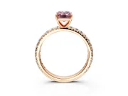 Solitaire Engagement Ring Setting for Fancy Pink Emerald Cut Center with Shared-Prong Accents and Prong Head in Rose Gold