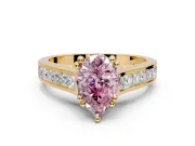 Solitaire Engagement Ring Setting for Fancy Pink Pear-Shaped Center with Channel Band and Double Claw Prong Head in Yellow Gold