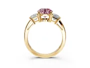 3 Stone Engagement Ring Setting for Fancy Pink Round Cut Center with Matching Side Accents and Prong Head in Yellow Gold