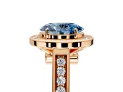Halo Engagement Ring Setting for Fancy Blue Oval Center with Outer Bezel Rim, Pave Band and Prong Head in Rose Gold