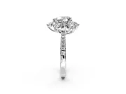 Floral Halo Engagement Ring Setting for Heart-Shaped Center with Pave Accents and Prong Head in Sterling Silver